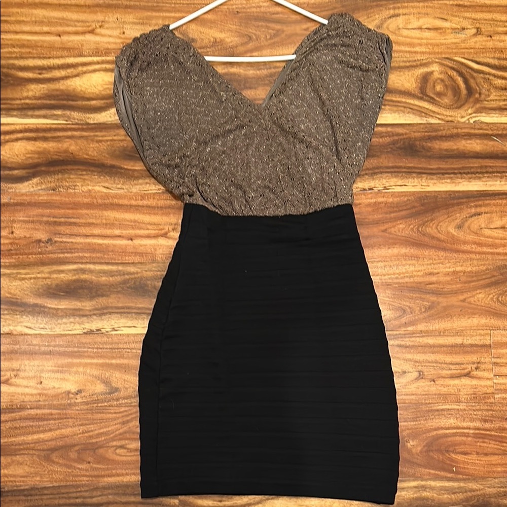 Express Black and Gold/Beige Dress, XS